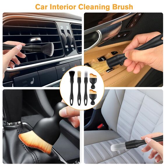 VFANDV Auto Detailingbürste, 5 Stück Auto Reinigungspinsel Car Innenraum Staubkehrende Weiche Bürste Detailing Pinsel Set Reinigungswerkzeug Staubentfernungsbürste for Interior Exterior