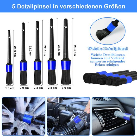 26 teiliges Auto reinigungsset,Auto Waschen Pflegebürsten Set Innenraum Pflegeset, Auto Reinigungsset Windschutzscheiben Reinigungswerkzeug, professionelles Autopflegeset waschbürsten Set für Innen