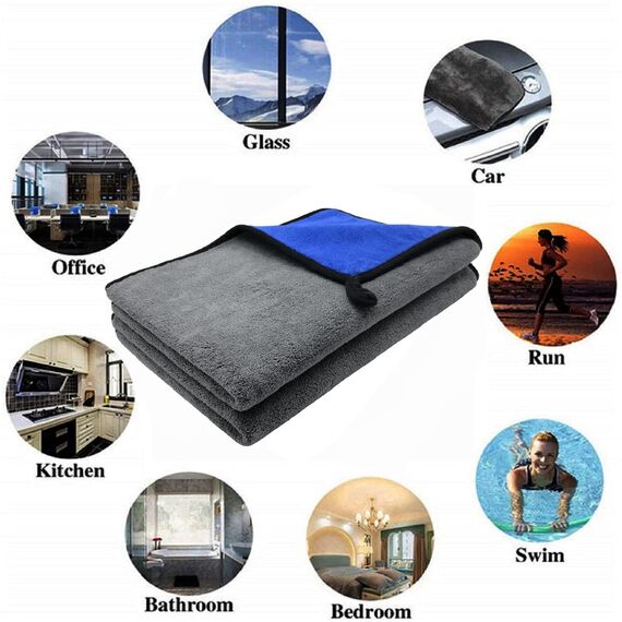 VAIYNWOM 2er Set Mikrofasertücher Autopflege, 60x40cm Microfasertücher 800GSM Super Weich Trockentücher Mikrofaser Handtuch zum Autoreinigung, Trocknen und Polieren, Blau