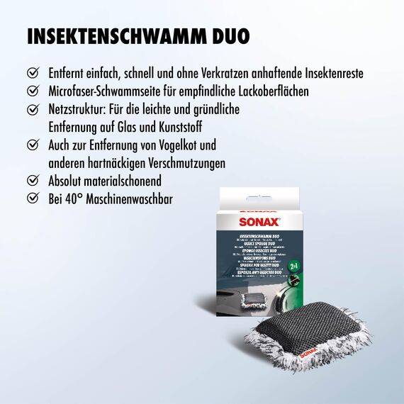 SONAX InsektenSchwamm Duo (1 Stück) zur kratzfreien und materialschonenden Entfernung von Insektenresten und Verschmutzungen | Art-Nr. 04272000