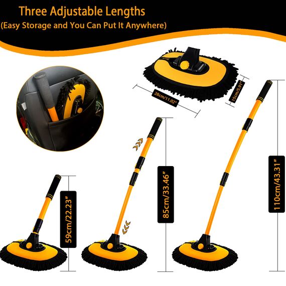 15° Bogen Auto Waschbürste Kit Mit Teleskopstiel 43" Aluminium Autowaschbürste Weich Mikrofaser Mopp Langem Griff Für Wohnmobil Lkw Kfz Boot Kratzerfreie Reinigungswerkzeug Waschset Detailing Bürste
