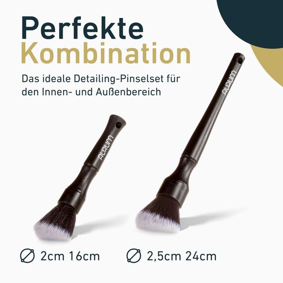Aurum-Performance® Detailing Pinsel Auto 2er Set ultraweich - KFZ Reinigungspinsel zur professionellen Autopflege Innen & Außen - Car Detail Brush, Innenraum Reinigung, PKW Waschpinsel Ultrasoft