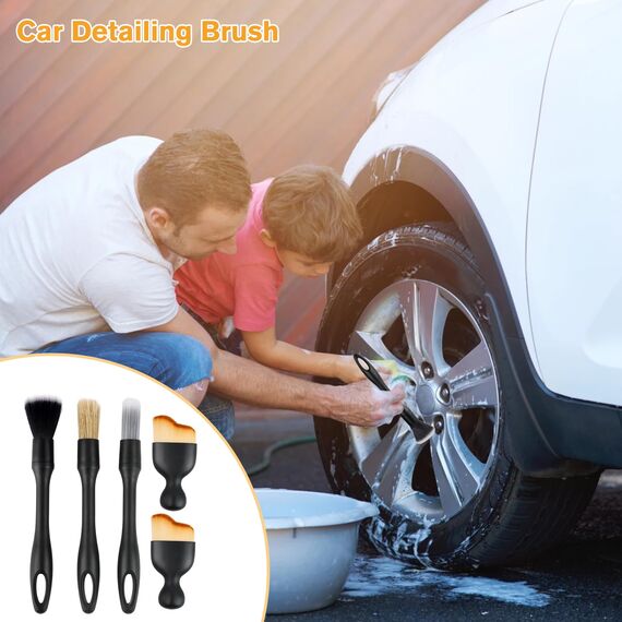 VFANDV Auto Detailingbürste, 5 Stück Auto Reinigungspinsel Car Innenraum Staubkehrende Weiche Bürste Detailing Pinsel Set Reinigungswerkzeug Staubentfernungsbürste for Interior Exterior