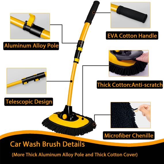15° Bogen Auto Waschbürste Kit Mit Teleskopstiel 43" Aluminium Autowaschbürste Weich Mikrofaser Mopp Langem Griff Für Wohnmobil Lkw Kfz Boot Kratzerfreie Reinigungswerkzeug Waschset Detailing Bürste
