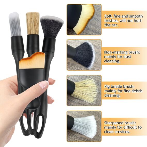 VFANDV Auto Detailingbürste, 5 Stück Auto Reinigungspinsel Car Innenraum Staubkehrende Weiche Bürste Detailing Pinsel Set Reinigungswerkzeug Staubentfernungsbürste for Interior Exterior