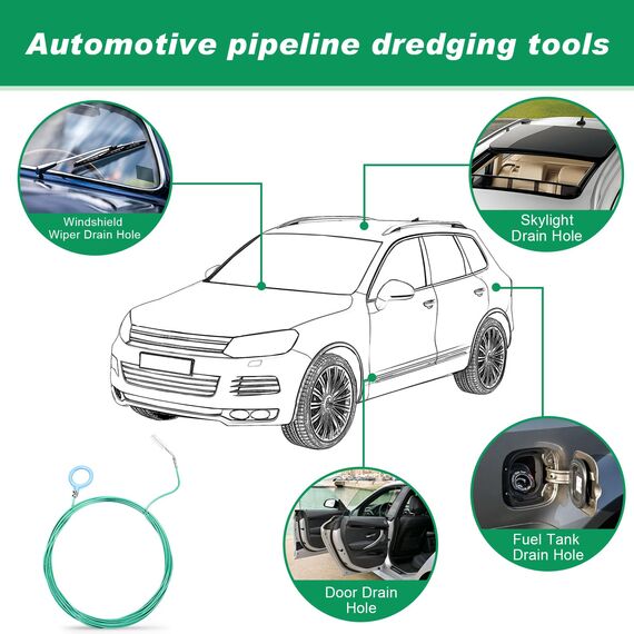 Draupnir Auto Schiebedach Reinigungsbürste，1000cm Lang Schiebedach Ablauf Bürste Flexible Abflussbürste Werkzeug Rohrreiniger mit 2Pcs 20cm Reinigungsbürste für Auto-Schiebedachwischer Abflussloch
