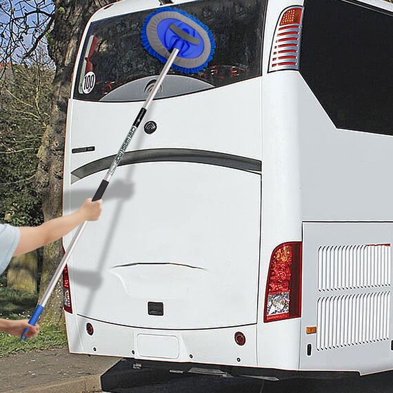 Autowaschbürste Waschbürste Auto mit Teleskopstiel 160CM Autowaschmopp Langer Griff Multifunktionale Reinigungsbürste Auto für KFZ, Wohnmobil, LKW, Fenster (180°Schwenkkopf) (Blau)