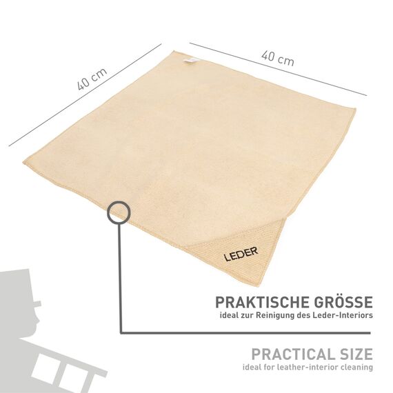 NIGRIN Mikrofaser-Tuch Leder, schonende Reinigung und Pflege, extrem weich und garantiert fusselfrei, Auto Microfasertuch Lederpflege, 40x40 cm (Packung mit 2)