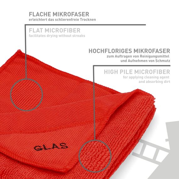 NIGRIN Mikrofaser-Tuch Glas, schlierenfreie und streifenfreie Reinigung von Autoscheiben, Spiegeln und Fenstern, garantiert fusselfrei, Auto Microfasertuch Autopflege, 40x40 cm (Packung mit 2)