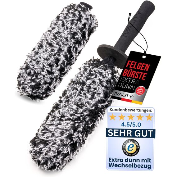 Ivality® Mikrofaser Felgenbürste extra dünn - Schonende Reinigung bis tief ins Felgenbett - Microfaser Felgenbürste Alufelgen Felgenreiniger Felgen Reinigung Auto Felgen Bürste 100% kratzfrei