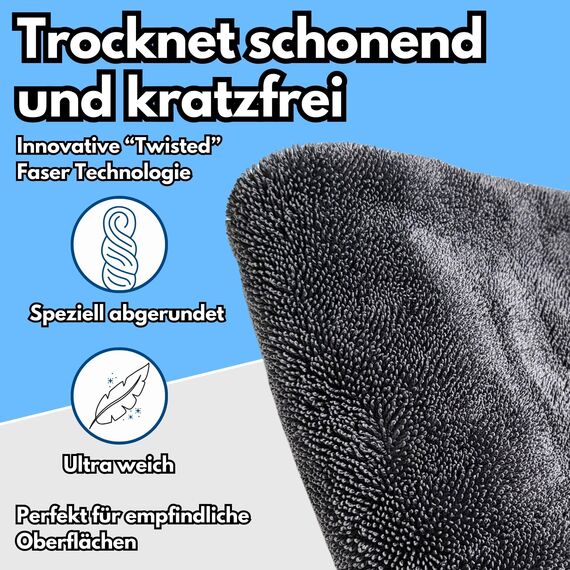 Ivality Auto Reinigungsset 4-in-1 mit 1800 GSM Mikrofaser Trockentuch 50x80 cm, Felgenreiniger 500 ml, Felgenbürste & 3-in-1 Waschhandschuh - Komplett Autopflege & Waschen Zubehör Set
