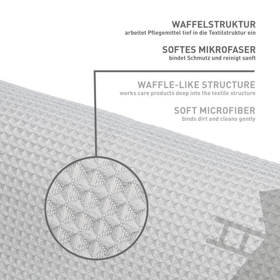NIGRIN Mikrofaser-Tuch Polster, zur vereinfachten Reinigung der Sitzpolster, Waffeltuch, arbeitet tief in der Textilstruktur, fusselfrei, Auto Microfasertuch Autopflege, 40x40 cm (Packung mit 2)