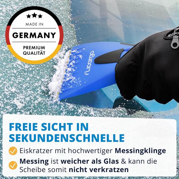 LICARGO Eiskratzer mit Messingklinge & Scheibenschwamm - kratzt schnell & mühelos - langlebiger Eiskratzer Auto Messing Scheibenkratzer Auto