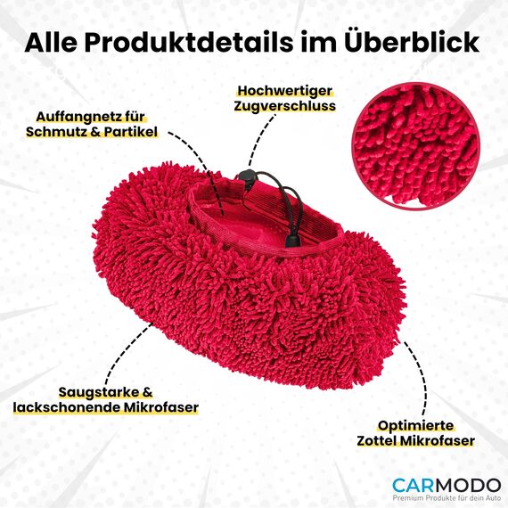 CARMODO® Mr.BOB Premium Waschbürstenüberzug für die Auto Waschbürste, Lackschonender Bürstenüberzug für SB Waschanlagen - Brush Cover - Mikrofaser Autoschwamm - Car Wash - Rot