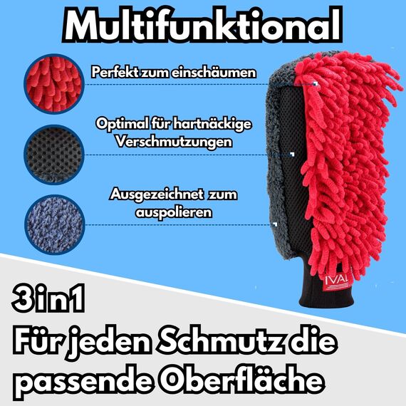 Ivality Auto Reinigungsset 4-in-1 mit 1800 GSM Mikrofaser Trockentuch 50x80 cm, Felgenreiniger 500 ml, Felgenbürste & 3-in-1 Waschhandschuh - Komplett Autopflege & Waschen Zubehör Set
