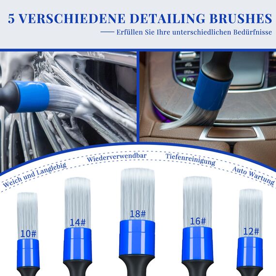 bemece 5 Stück Reinigung Pinsel Auto, Auto Detailingbürste, Nass und Trocken, Auto Reinigungspinsel Für Reinigung von Auto innen, Emblemen, Lüftungsschlitzen