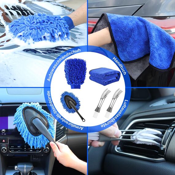 26 teiliges Auto reinigungsset,Auto Waschen Pflegebürsten Set Innenraum Pflegeset, Auto Reinigungsset Windschutzscheiben Reinigungswerkzeug, professionelles Autopflegeset waschbürsten Set für Innen