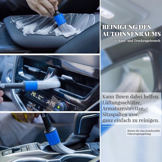 bemece 5 Stück Reinigung Pinsel Auto, Auto Detailingbürste, Nass und Trocken, Auto Reinigungspinsel Für Reinigung von Auto innen, Emblemen, Lüftungsschlitzen
