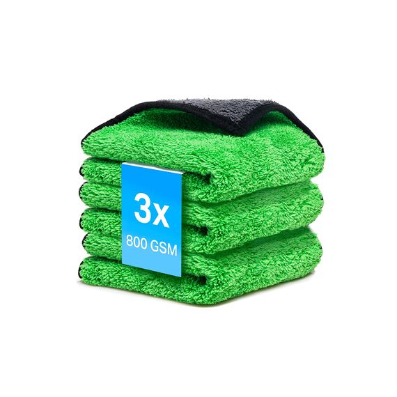 Mikrofasertücher Auto 3 Stück 800 GSM Poliertuch für Autopflege und Haushalt | Microfaser Trockentuch extrem saugstark, fusselfrei und schonend weich Polieren - 30 x 30 cm (3PCS) (Grün, 3 Stück)