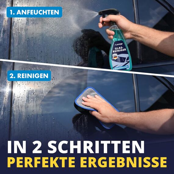 LICARGO® Scheiben Set Pads - 2X Glas & Scheiben Pads + Glasreiniger (750ml) - für streifenfreie Scheiben - kraftvoller Auto Scheibenreiniger innen und außen