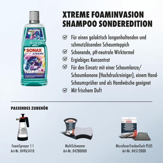 SONAX XTREME FoamInvasion Schaumshampoo Sonderedition (1 Liter) mit kraftvoller Schmutzlösung | Art-Nr. 02483410