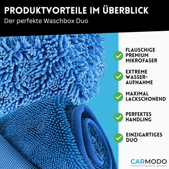 CARMODO® Mr.BOB Premium SB Waschbürstenüberzug + CARMODO Premium Trockentuch 70x50cm | Mikrofaser Autoschwamm Trockentuch Brush Cover