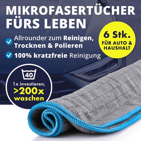LICARGO Innenraum & Scheiben Set Pads - 2X Glas & Scheiben Pads - 1x hochwertiger Glasreiniger (750ml) - 1x Premium Innenraumreiniger (500ml) - 6x Lackschonende Mikrofasertücher mit 380 GSM