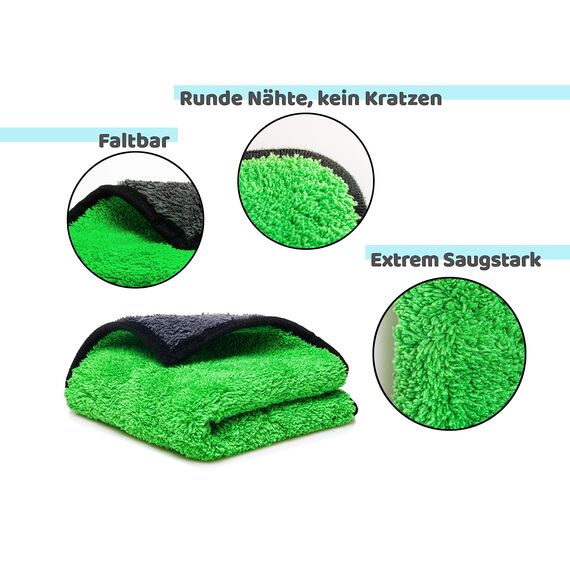Mikrofasertücher Auto 3 Stück 800 GSM Poliertuch für Autopflege und Haushalt | Microfaser Trockentuch extrem saugstark, fusselfrei und schonend weich Polieren - 30 x 30 cm (3PCS) (Grün, 3 Stück)