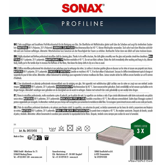 SONAX MicrofaserTuch Glas (3 Stück) saugfähig und fusselfrei für streifenfreie Sauberkeit von Scheiben und Glasoberflächen | Art-Nr. 04515410