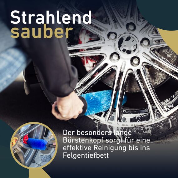 Aurum-Performance® Felgenbürste zur effektiven Auto Reinigung - Profi Felgen-Bürste lang zur schonenden Felgenreinigung - Wheel Brush Felgenreiniger, Alufelgen Reinigungsbürste