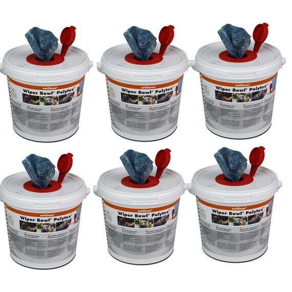 6x ZVG Wiper Bowl Polytex feuchte Reinigungstücher im Spender-Eimer - Polypropylen Waschtücher - Tücher 25 x 25 cm Werkstatt Gewerbe Auto KFZ Motorrad und Haushalt, Aloe Vera