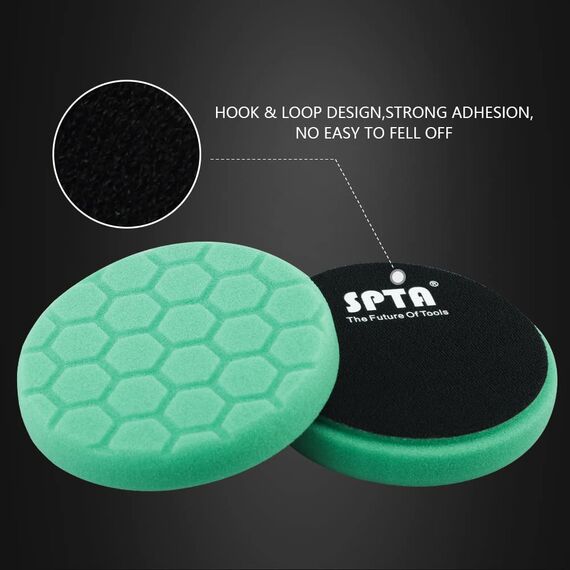 SPTA 150mm Polierpad Hex-Logic Wachs Schwämme Auto Polierschwamm Polieren Pad Polierschaum Set für Exzenter Poliermaschine Schleifmaschine, Schwarz, Gelb, Orange, Gelb