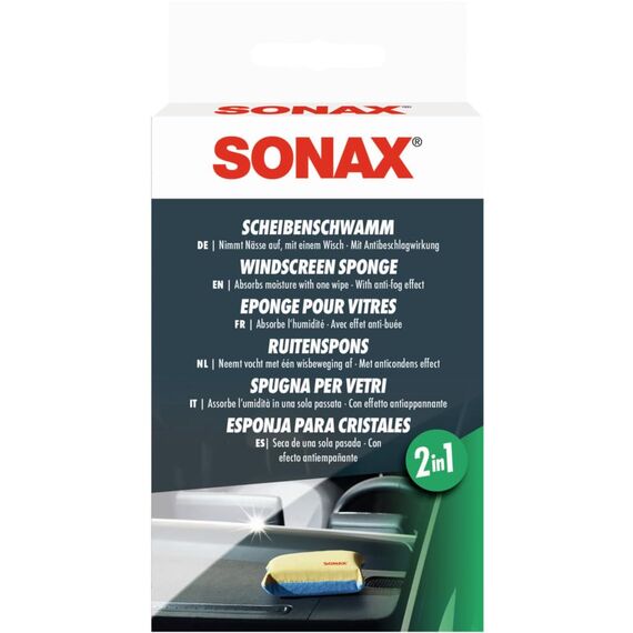 SONAX ScheibenSchwamm (1 Stück) nimmt Nässe mit einem Wisch auf und hinterlässt einen dünnen Film mit Antibeschlagwirkung | Art-Nr. 04171000 (Packung mit 2)
