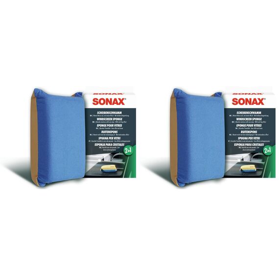 SONAX ScheibenSchwamm (1 Stück) nimmt Nässe mit einem Wisch auf und hinterlässt einen dünnen Film mit Antibeschlagwirkung | Art-Nr. 04171000 (Packung mit 2)