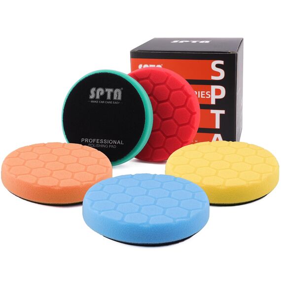 SPTA 180mm Polierpad Hex-Logic Polierschwämme Wachs Schwämme Auto Polierschwamm Polierpad Polieren Pad Schwamm Polierschaum Set für Exzenter Poliermaschine Schleifmaschine