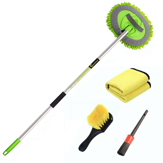 GreatCool 160CM Autowaschbürste Waschbürste Auto mit Langer Griff, 2 in 1 Mikrofaser Chenille Autowaschmopp Waschhandschuh Reinigungsbürste für Auto RV Trucks Wohnwagen Wohnmobil