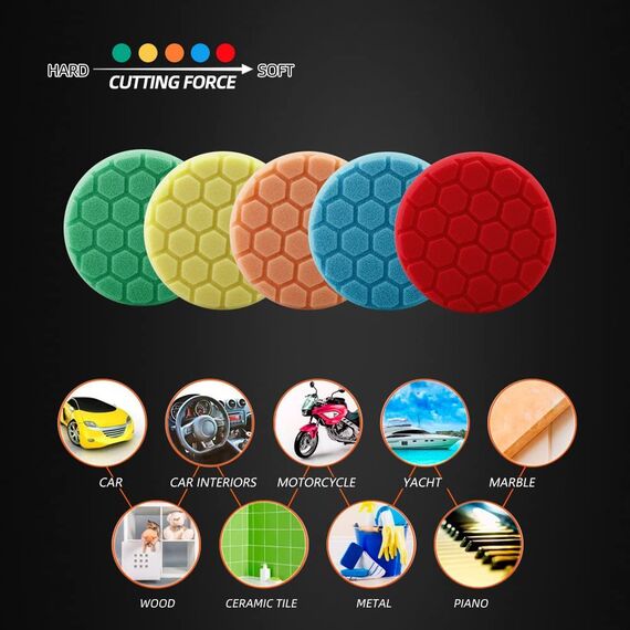 SPTA 75mm Polierpad Hex-Logic Polierschwämme Wachs Schwämme Auto Polierschwamm Polierpad Polieren Pad Schwamm Polierschaum Set für Exzenter Poliermaschine Schleifmaschine