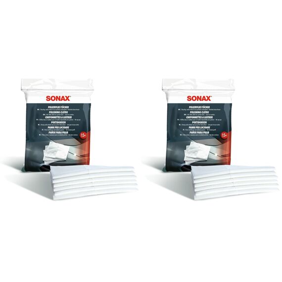 SONAX PolierVliesTücher (15 Stück) in flauschig-weicher Qualität für EIN glänzendes Lackergebnis, Art-Nr. 04222000 (Packung mit 2)
