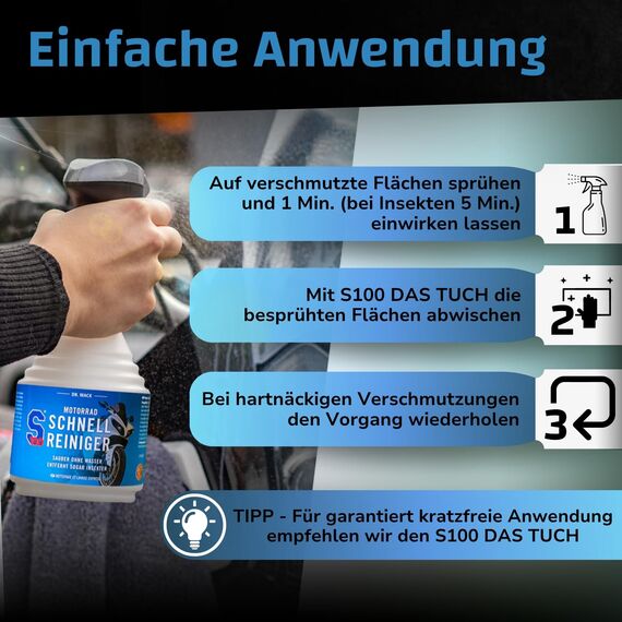 DR. WACK - S100 Motorrad Schnellreiniger 500 ml - Schnelle Reinigung & Pflege für zwischendurch - Motorradreiniger mit Farbauffrischungseffekt - für alle Motorräder - Hochwertige Motorradpflege