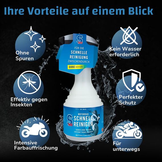 DR. WACK - S100 Motorrad Schnellreiniger 500 ml - Schnelle Reinigung & Pflege für zwischendurch - Motorradreiniger mit Farbauffrischungseffekt - für alle Motorräder - Hochwertige Motorradpflege