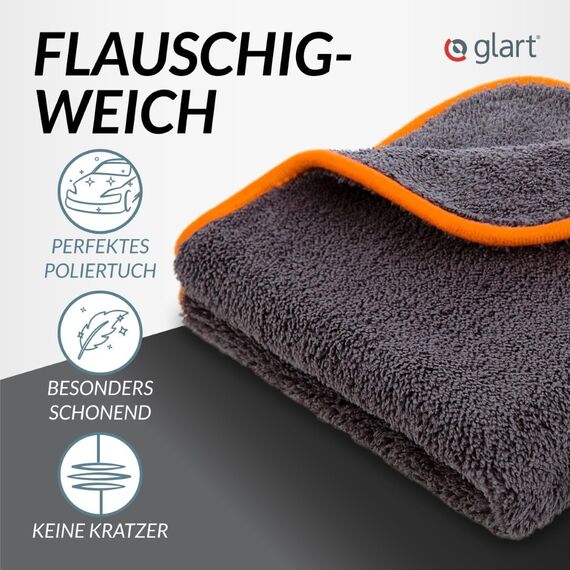 Glart 443TPO Mikrofasertücher 3er Set – 600 GSM – 40x40 cm – Flauschige Auto Poliertücher für Trocknung & Pflege – Ultraweich, fusselfrei & saugstark – Für Autopflege, Motorrad, Boot & Haushalt