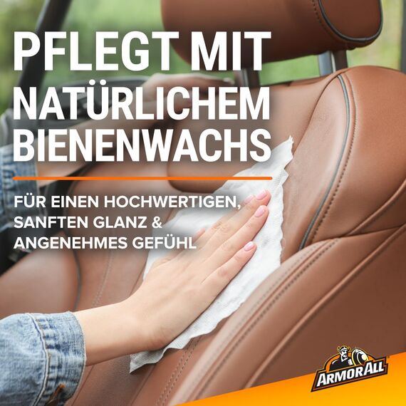 Armor All Lederpflegetücher Mit Bienenwachs, Biologisch Abbaubare Leder‑Autoreinigungstücher, Innenraumtücher, Dose Mit 24 Stück