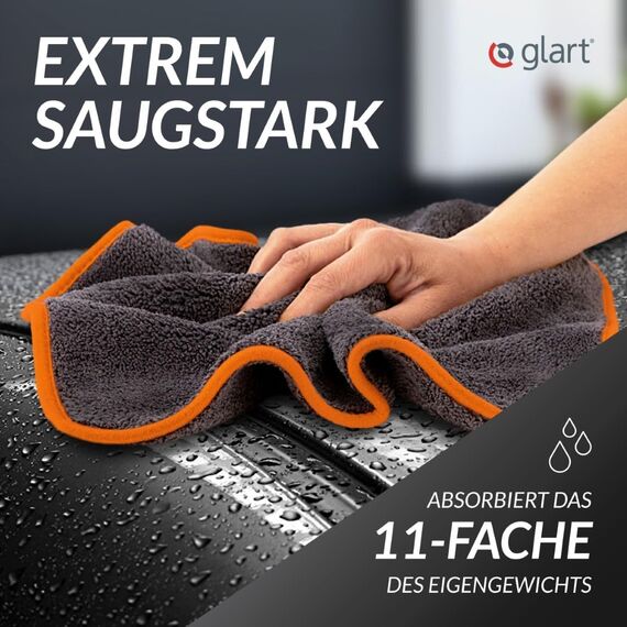 Glart 443TPO Mikrofasertücher 3er Set – 600 GSM – 40x40 cm – Flauschige Auto Poliertücher für Trocknung & Pflege – Ultraweich, fusselfrei & saugstark – Für Autopflege, Motorrad, Boot & Haushalt