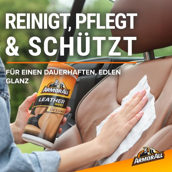 Armor All Lederpflegetücher Mit Bienenwachs, Biologisch Abbaubare Leder‑Autoreinigungstücher, Innenraumtücher, Dose Mit 24 Stück