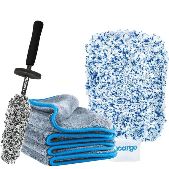 LICARGO® Autowaschhandschuh & Mikrofaser Felgenbürste extra dünn & 2X Mikrofasertücher (1100GSM) - entfernen hartnäckigen Schmutz mühelos - Ideal für Alufelgen - Waschhandschuh Auto