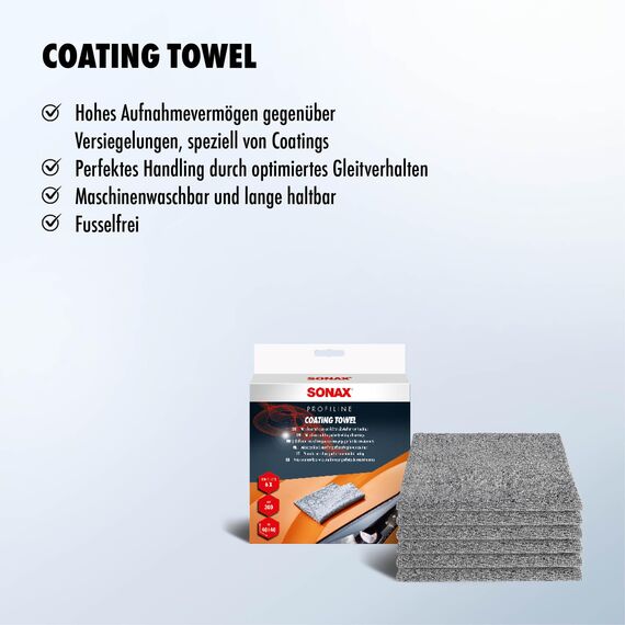 SONAX Coating Towel (6 Stück) weiches Mikrofasertuch zur sanften Entfernung von Politur- oder Versiegelungsrückständen Art-Nr. 04511000 Weiß