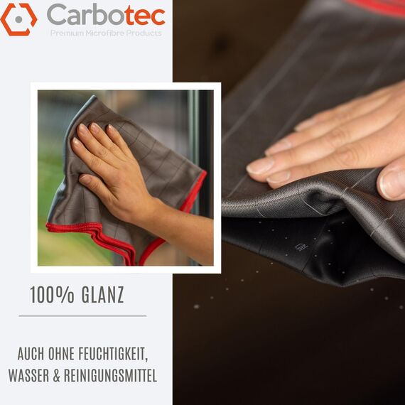 CARBOTEC® 8X Premium Carbon Mikrofaser Glastücher - Professionelle Reinigung fusselfrei & streifenfrei für Glas/Spiegel/Fenster/Autoscheibe - Mikrofasertücher/Waffeltuch mit Carbonfaser (Tuch 400gsm2)