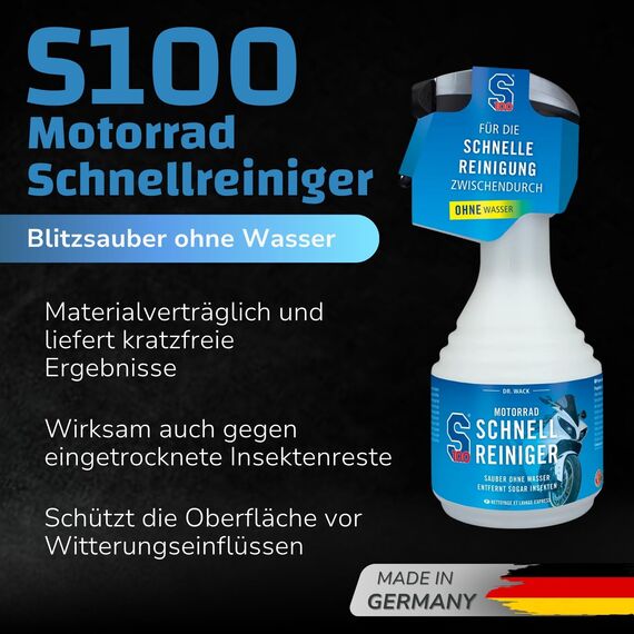 DR. WACK - S100 Motorrad Schnellreiniger 500 ml - Schnelle Reinigung & Pflege für zwischendurch - Motorradreiniger mit Farbauffrischungseffekt - für alle Motorräder - Hochwertige Motorradpflege