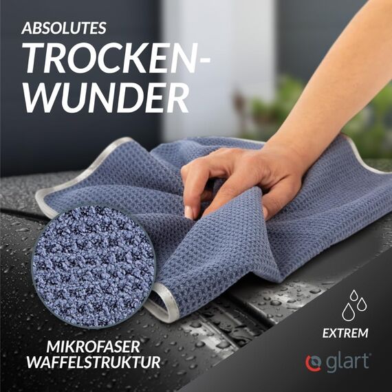 Glart 47TG Mikrofasertücher 2er-Set – XXL Auto Trockentücher 70×40 cm für Fahrzeugtrocknung – saugstark, fusselfrei, kratzfrei – Lack schonend trocknen nach der Handwäsche – Deutsche Qualitätsmarke