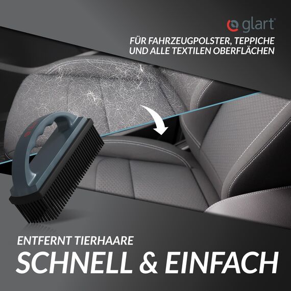 Glart 45THB Premium Hundebürste Tierhaarbürste, entfernt Tierhaare und Schmutz von allen Auto Sitzen, Polstern, Teppichen, Anthrazit/schwarz